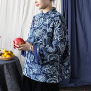 Buddha Stones Flowers Cotton Linen Jacket Shirt Chinese Northeast Style Winter Clothing 39