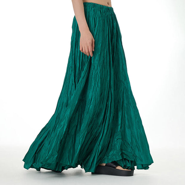 Buddha Stones Solid Color Loose Long Elastic Waist Skirt 24