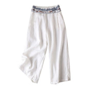 Buddha Stones Frog-button Embroidery Cotton Linen Straight Wide Leg Pants With Pockets 8