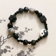 FREE Today: Protection And Willpower Black Onyx Picasso Jasper Bead Yin Yang Bracelet