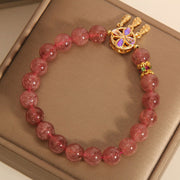 Buddha Stones Natural Strawberry Quartz Four Leaf Clover Dreamcatcher Charm Love Bracelet