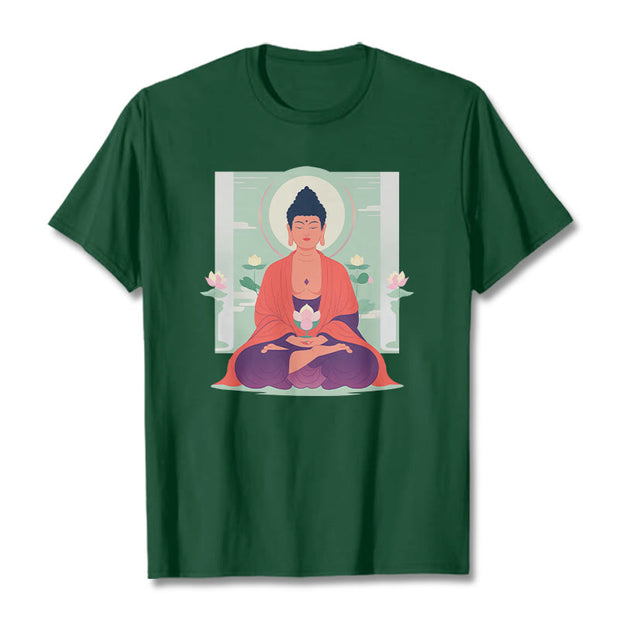 Buddha Stones Lotus Meditation Buddha Tee T-shirt T-Shirts BS ForestGreen 2XL