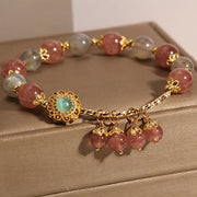 Buddha Stones Strawberry Quartz Moonstone Healing Tassel Charm Bracelet Bracelet BS 5