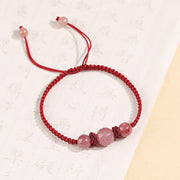 Buddha Stones Natural Strawberry Quartz Crystal Love Red String Weave Bracelet Anklet (Extra 30% Off | USE CODE: FS30) Bracelet BS Three Beads Red Bracelet(Wrist Circumference 14-20cm)