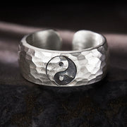 Buddha Stones Handmade 999 Sterling Silver Yin Yang Bagua Symbol Harmony Adjustable Ring