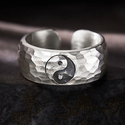 Buddha Stones Handmade 999 Sterling Silver Yin Yang Bagua Symbol Harmony Adjustable Ring Ring BS 62.5-65mm(Adjustable)