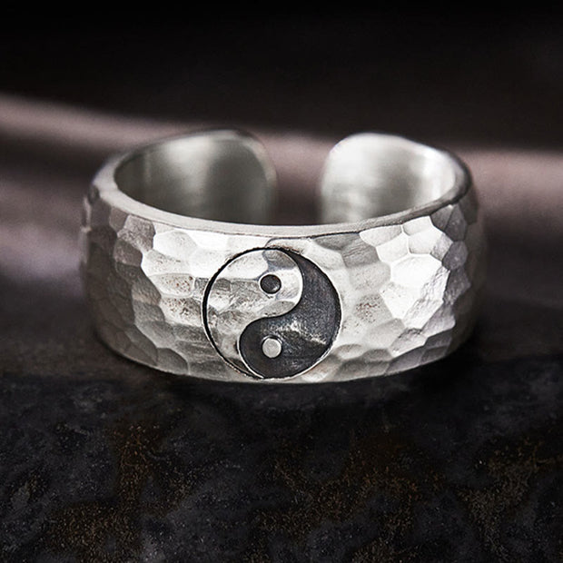 Buddha Stones Handmade 999 Sterling Silver Yin Yang Bagua Symbol Harmony Adjustable Ring Ring BS 62.5-65mm(Adjustable)