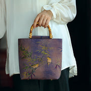 Buddha Stones Purple Magpie Birds Branches Bamboo Handles Handbag Handbags BS 13