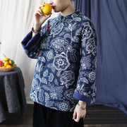 Buddha Stones Flowers Cotton Linen Jacket Shirt Chinese Northeast Style Winter Clothing 25