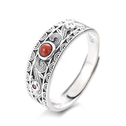 Buddha Stones 925 Sterling Silver Embedded Red Agate Auspicious Clouds Logical Thinking Ring 2