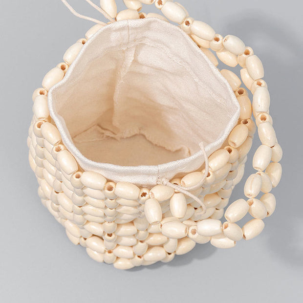 Buddha Stones Hand-woven Crude Wooden Beads Handbag Handbags BS 7
