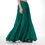 Buddha Stones Solid Color Loose Long Elastic Waist Skirt 21