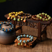 Buddha Stones Gold Swallowing Beast Family Charm Liuli Glass Bead Fortune Bracelet - image 1