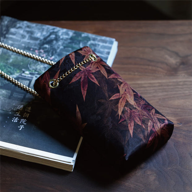 Buddha Stones Small Maple Leaf Persimmon Metal Chain Crossbody Bag Shoulder Bag Cellphone Bag