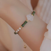 Buddha Stones Peridot Bamboo Flower Agate Pearl Peace Bracelet