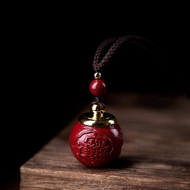 Buddha Stones Cinnabar Om Mani Padme Hum Attract Fortune Blessing Lucky Bead Necklace Pendant Necklaces & Pendants BS Cinnabar Attract Fortune