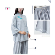 Buddha Stones 2Pcs Tang Suit Frog-Button Shirt Top Pants Meditation Tai Chi Cotton Linen Women's Set Women's Meditation Cloth BS 14