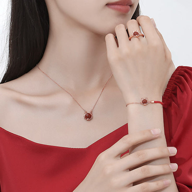 ❗❗❗A Flash Sale- Buddha Stones 925 Sterling Silver Year of the Dragon Cinnabar Red Agate Dragon Protection Bracelet Necklace Pendant Earrings Ring Bracelet Necklaces & Pendants BS 18
