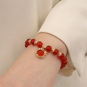 Buddha Stones Year of the Dragon Red Agate Jade Peace Buckle Fu Character Success Bracelet Bracelet BS 19