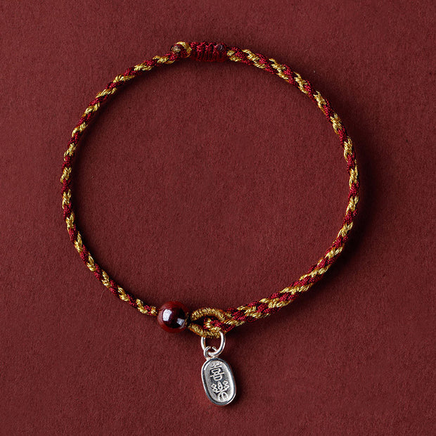 Buddha Stones Handcrafted Red Gold Rope Lotus Peace And Joy Charm Braid Bracelet Bracelet BS Peace And Joy Charm Dark Red Gold(Wrist Circumference 14-16cm)