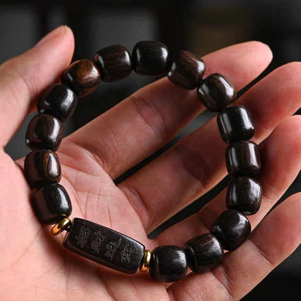 Buddha Stones Tibetan Ebony Wood Barrel Beads Lucky And Treasure Balance Bracelet 13