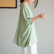 Buddha Stones Solid Color Three Quarter Sleeve Top Loose Tee T-Shirt