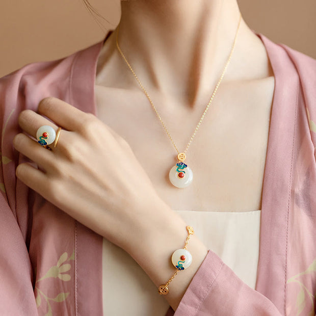 Buddha Stones Jade Copper Coins Auspicious Clouds Prosperity Necklace Pendant Bracelet Ring Earrings Bracelet Necklaces & Pendants BS 5
