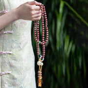 Buddha Stones Red Bodhi Seed Om Mani Padme Hum Lotus Engraved Harmony Bracelet Mala Bracelet BS 8