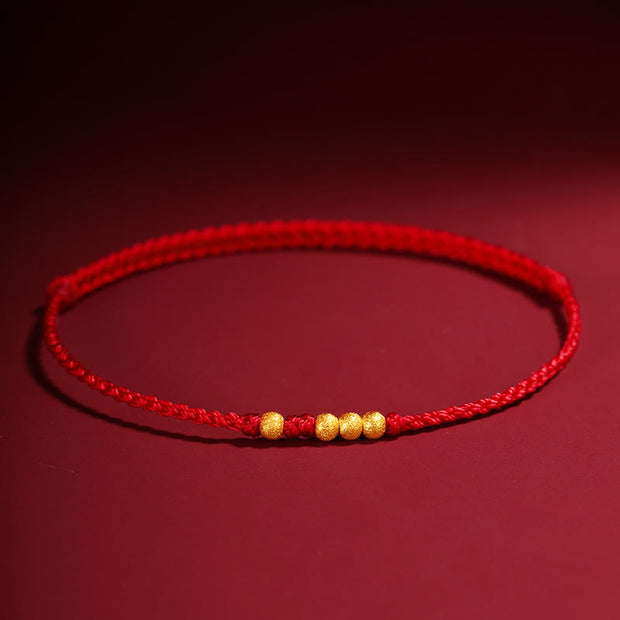 Buddha Stones 999 Gold Beads Luck Braided Protection Couple Bracelet Bracelet BS Red Rope(One&Three Gold Beads) 24cm
