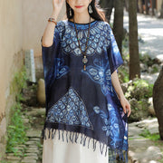 Buddha Stones Blue Butterfly Batik Shawl Tassels Cozy Travel Pullover 90*95cm 8