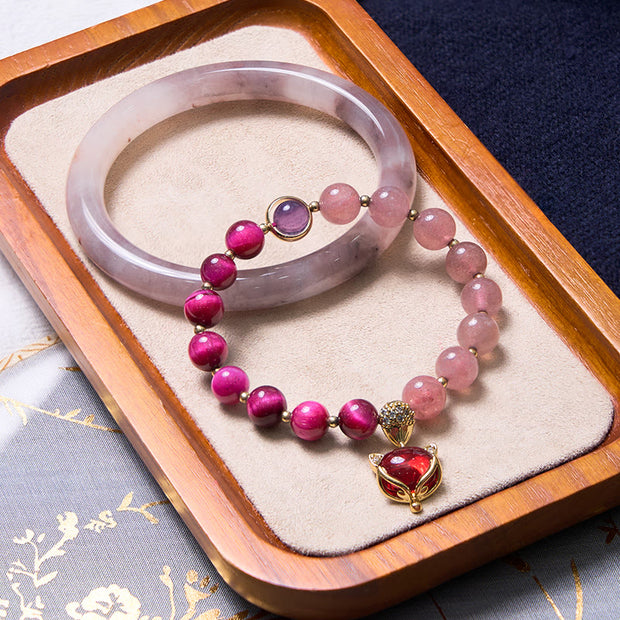 Buddha Stones Enhance Happiness and Joy Purple Bracelet Bangle Bundle