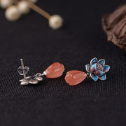 Buddha Stones 925 Sterling Silver Posts Lotus Red Agate Calm Drop Earrings