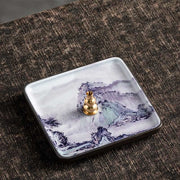 Buddha Stones Mountain Lake Flower Leaf Healing Ceramic Plate Tray Stick Incense Burner Decoration Incense Burner BS 2