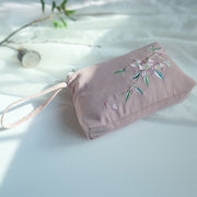 Buddha Stones Small Flower Plum Cherry Crane Peach Blossom Embroidery Canvas Wallet Shopping Purse Purse BS 26