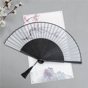 Buddha Stones Mountains Plum Blossom Lotus Magpie Bamboo Leaves Handheld Silk Bamboo Folding Fan 22.5cm 3