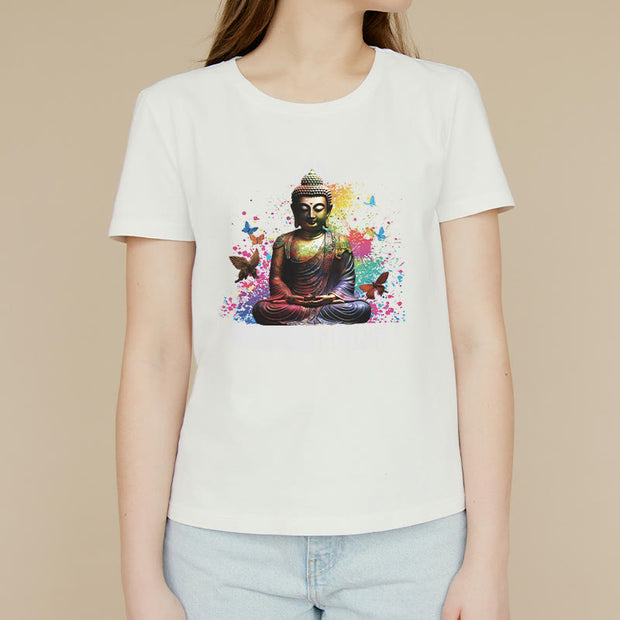 Buddha Stones Colorful Butterfly Flying Meditation Buddha Tee T-shirt T-Shirts BS 5