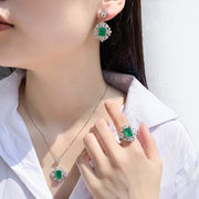 Buddha Stones Emerald Crystal Red Corundum Confidence Courage Ring Earrings Necklace Pendant Necklaces & Pendants BS Green Set (Ring+Necklace+Earrings)