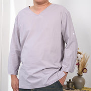 Buddha Stones Solid Color Three Quarter Sleeve Men's T-shirt Men's T-Shirts BS Gainsboro 4XL(Fit for US/UK/AU48; EU58)