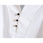 Buddha Stones 2Pcs Solid Color Linen Button Short Sleeve T-shirt Pants Men's Set 2-Piece Outfit BS 5