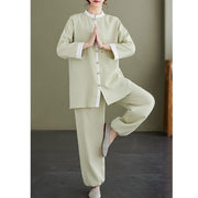 Buddha Stones 2Pcs Vintage Long Sleeve Shirt Top Pants Meditation Zen Tai Chi Cotton Linen Clothing Women's Set Women's Meditation Cloth BS 17