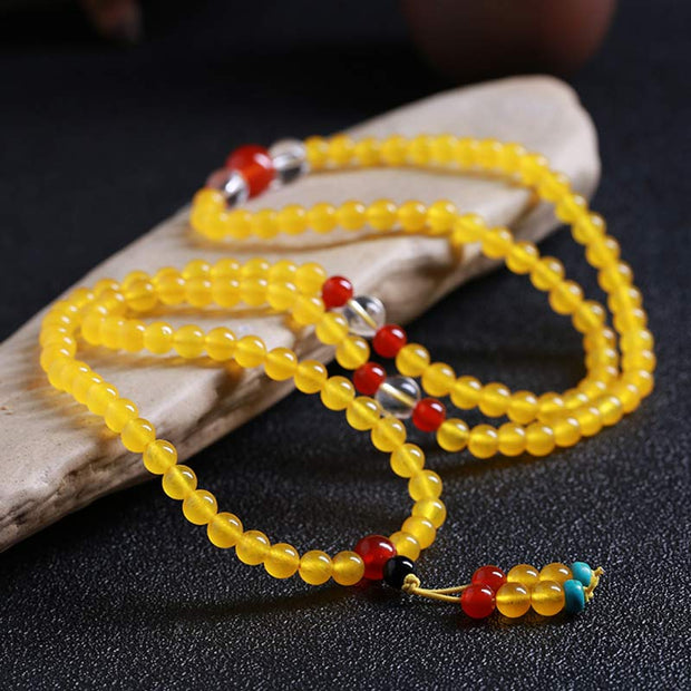 Buddha Stones 108 Mala Beads Yellow Chalcedony Harmony Bracelet Bracelet Mala BS 7