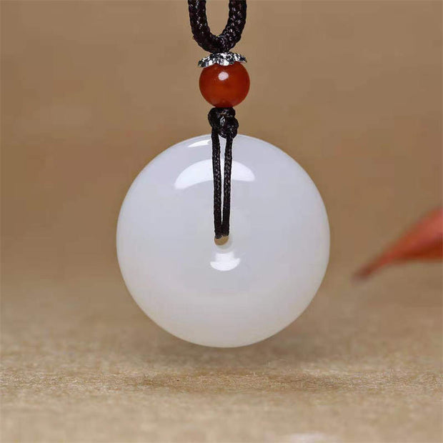 Buddha Stones Round Hetian White Jade Peace Buckle Blessing Necklace Pendant (Extra 30% Off | USE CODE: FS30) - image 2