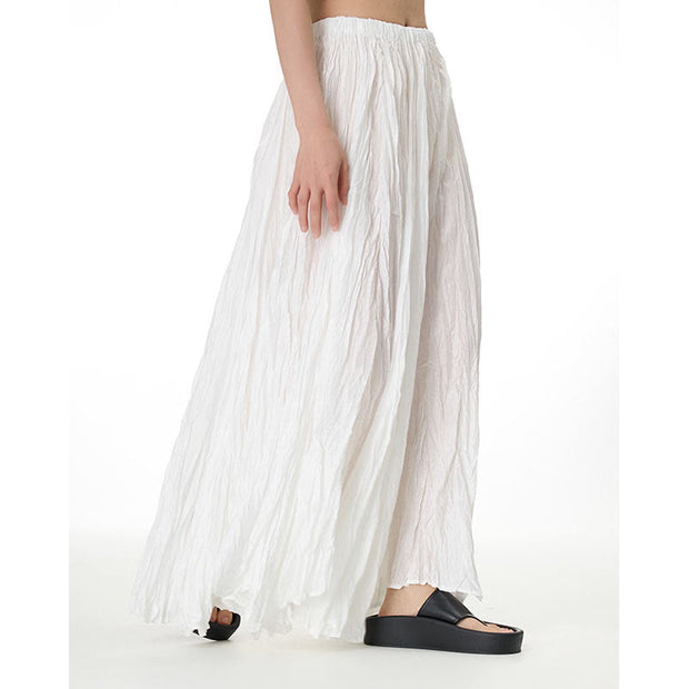 Buddha Stones Solid Color Loose Long Elastic Waist Skirt 19