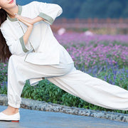 Buddha Stones 2Pcs Tang Suit Top Pants Meditation Yoga Zen Tai Chi Cotton Linen Clothing Women's Set Clothes BS 15