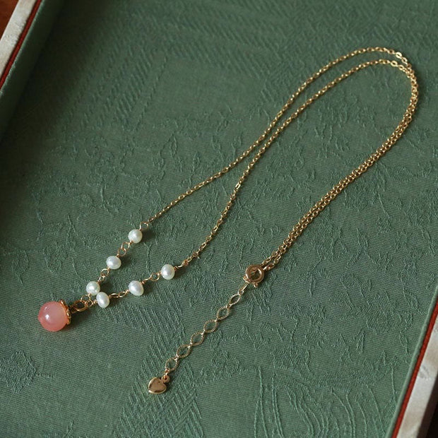 Buddha Stones Gold-plated Copper Natural Yanyuan Agate Pearl Positive Necklace Pendant Bracelet Earrings Set Bracelet Necklaces & Pendants BS 4