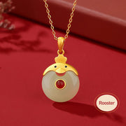 Buddha Stones 925 Sterling Silver Hetian Jade Chinese Zodiac Year of the Dragon Red Agate Luck Protection Necklace Pendant (Extra 30% Off | USE CODE: FS30)