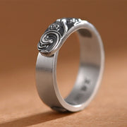 Buddha Stones 999 Sterling Silver Auspicious Clouds Engraved Blessing Adjustable Ring Ring BS 4