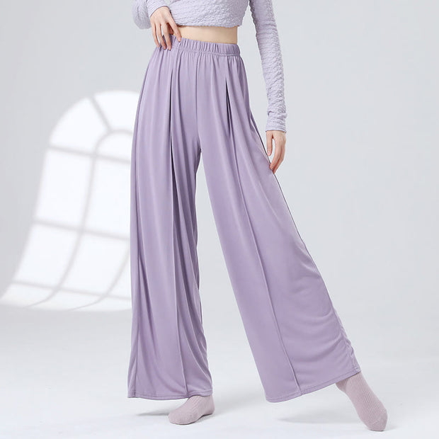 Buddha Stones Solid Color Loose Wide Leg Pants Dance Women's Yoga Pants Wide Leg Pants BS Purple XL(Waist 69cm/Hips 133cm/Length 104cm)