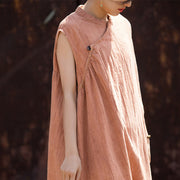 Buddha Stones Handmade Tie Dye Midi Dress Linen Sleeveless Dress 3