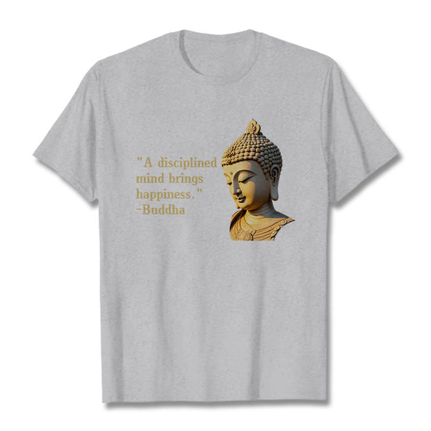 Buddha Stones A Disciplined Mind Brings Happiness Buddha Tee T-shirt T-Shirts BS LightGrey 2XL